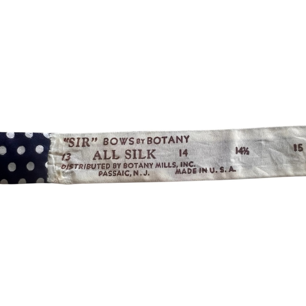 Vintage 1950’s Sir Bows by Botany Diamond Point Silk Bow Tie Navy Polka Dot - Picture 7 of 8
